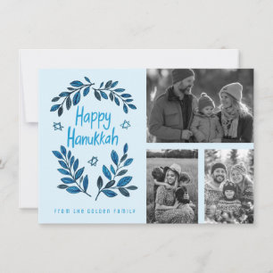 Carte Happy Hanoukka CUSTOM 3 PHOTOS Grid Holiday