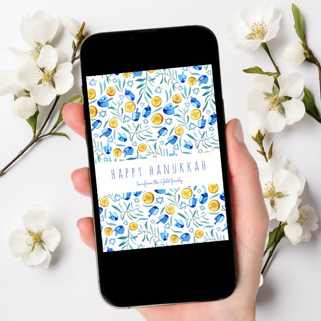 Carte Happy Hanoukka Driedel Watercolor sans arbre (Créateur téléchargé)