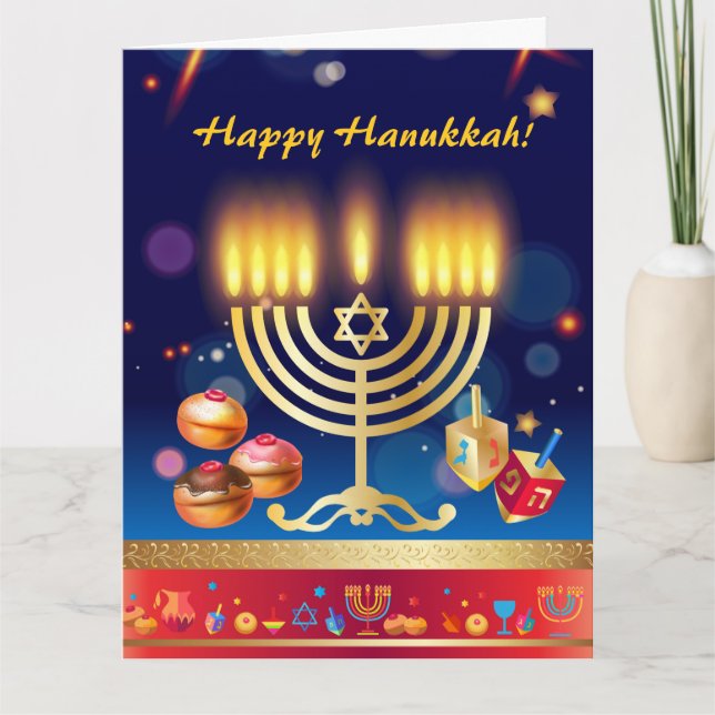 Carte Happy Hanoukka Lights Jewish Holiday Gold (Devant)