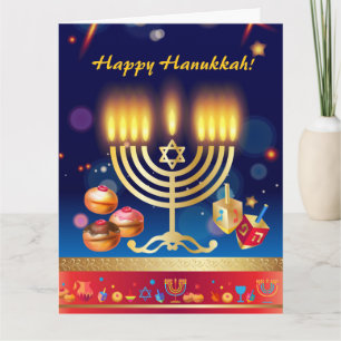 Carte Happy Hanoukka Lights Jewish Holiday Gold