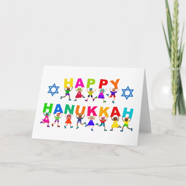 Carte Happy Hanoukka mignon dessin Diverse Kids Texte (Devant)