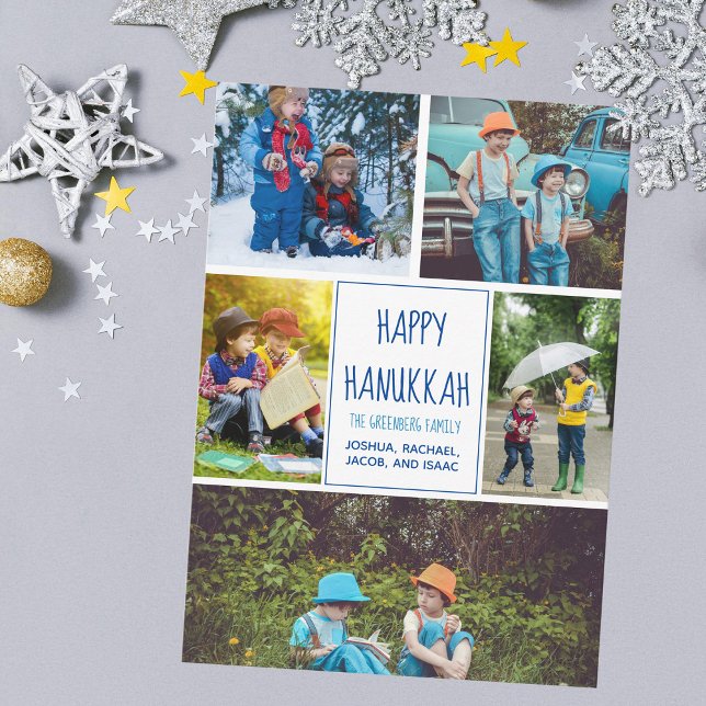 Carte Happy Hanoukka Modern Photo Collage Cute Blue Card (Créateur téléchargé)