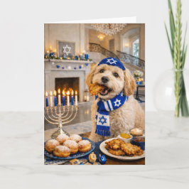 Carte Happy Hanukkah Dog Card – Playful Golden Doodle