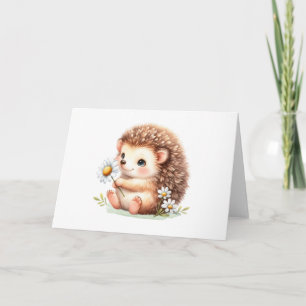 Carte Happy Hdgehog avec les marguerites salutation blan