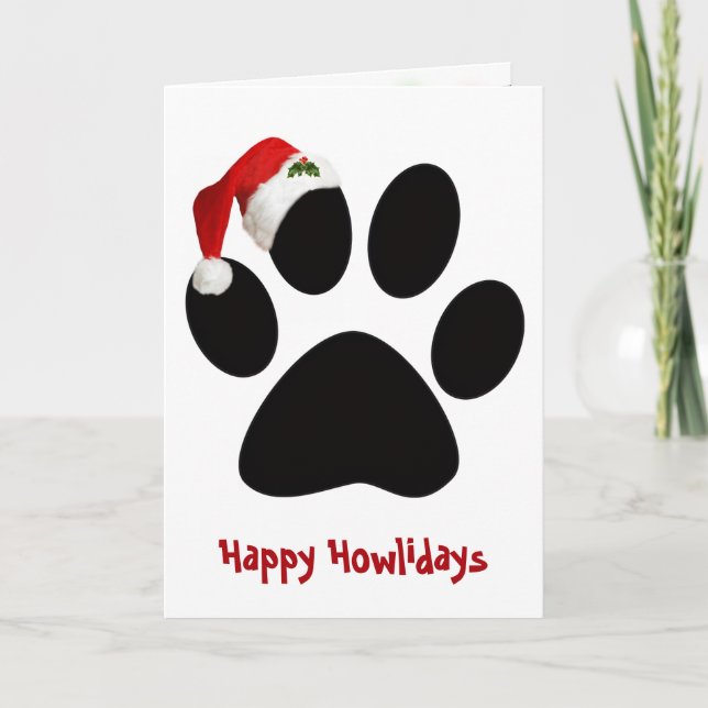 Carte Happy Holidays Dog Paw Print with Hat (Devant)