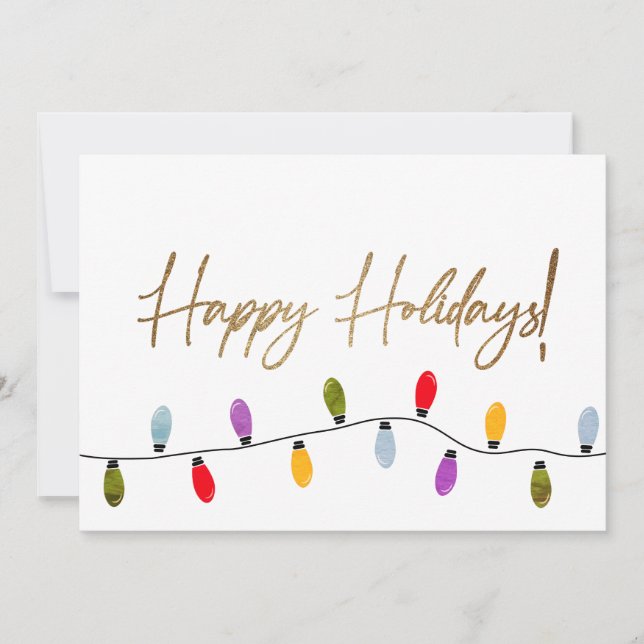 Carte Happy Holidays Faux Gold Script Lights Company (Devant)