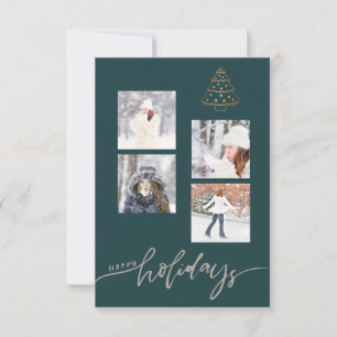 Carte Happy Holidays Gold Christmas Tree Photo Collage