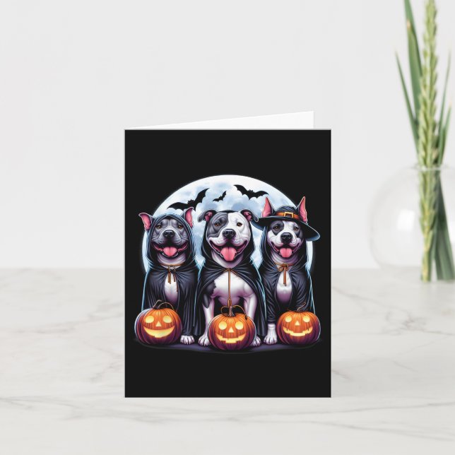 Carte Happy Howl-o-ween Pitbull Chien Citrouille Hallowe (Devant)