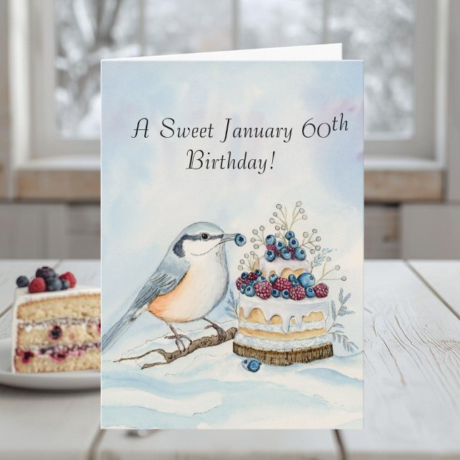Carte Happy January 60th Birthday Nuthatch Bird (Créateur téléchargé)