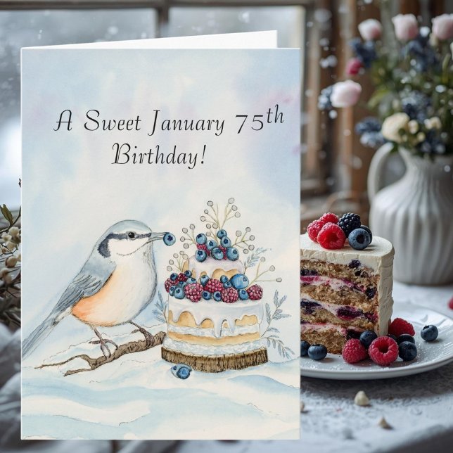 Carte Happy January 75th Birthday Nuthatch Bird (Créateur téléchargé)
