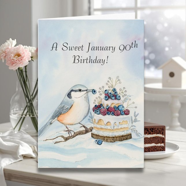 Carte Happy January 90th Birthday Nuthatch Bird (Créateur téléchargé)