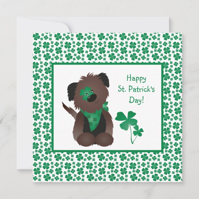 Carte Happy Jour de la Saint Patrick Chien quatre feuill (Devant)