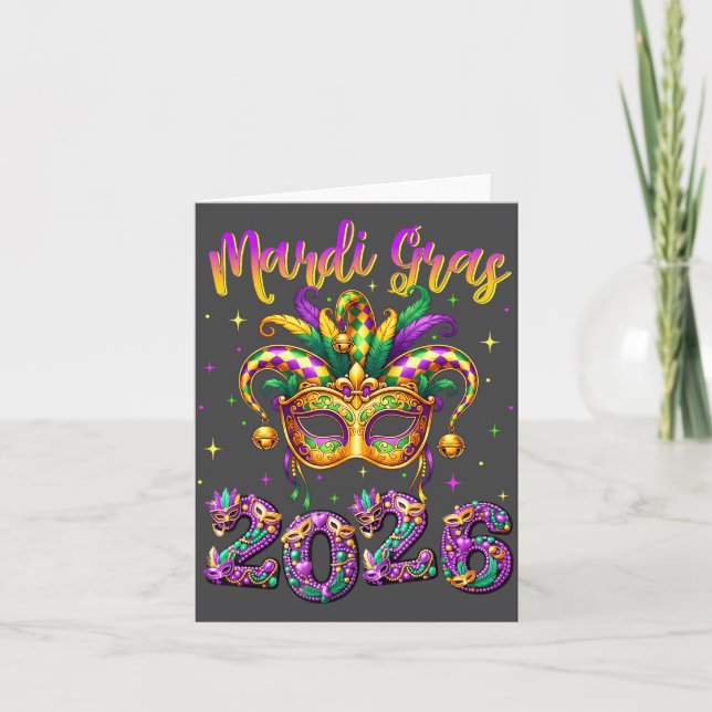 Carte Happy Mardi Gras Carnival 2026 Jester Hat Men Wome (Devant)
