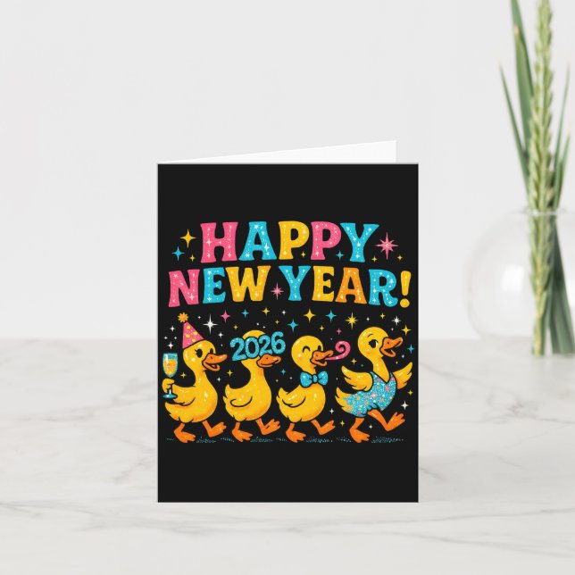 Carte Happy New Year 2026 Cute Duck Party Gift Long Slee (Devant)