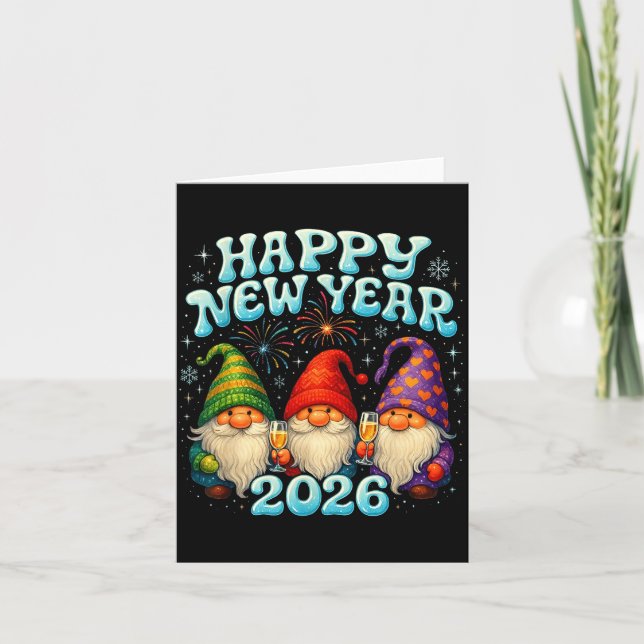Carte Happy New Year 2026 Cute Gnome Party Gift  (Devant)