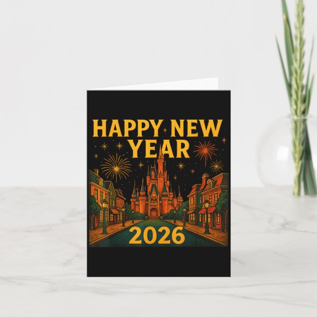 Carte Happy New Year 2026 Fantasy Castle Fireworks Night (Devant)
