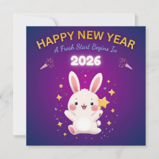 Carte Happy New Year 2026 Greeting Card with Cute Bunny
