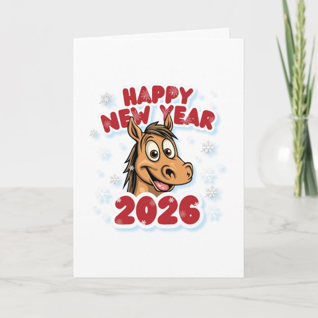 Carte Happy New Year 2026: Year of the Horse Mascot (Devant)