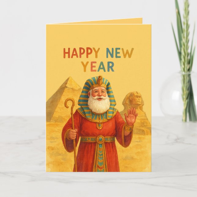 Carte Happy New Year Egyptian Pharaoh Santa Funny art  (Devant)
