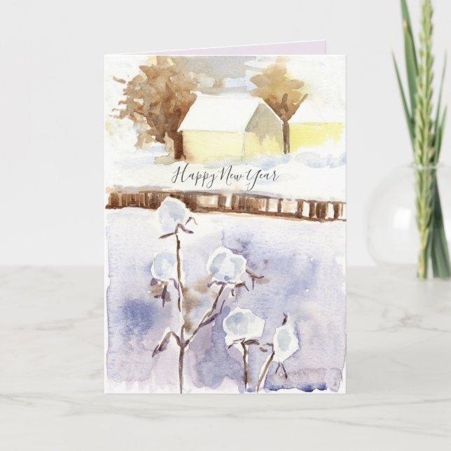 Carte Happy New Year Winter Snow House (Devant)