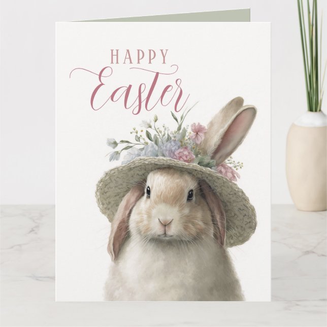 Carte Happy Pâques mignonette florale lapin photo (Devant)