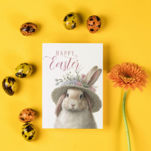 Carte Happy Pâques mignonette florale lapin photo