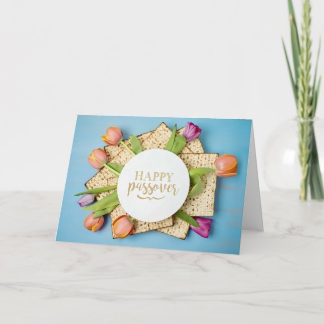 Carte Happy Passover Card with Tulips & Matzo | Modern (Devant)