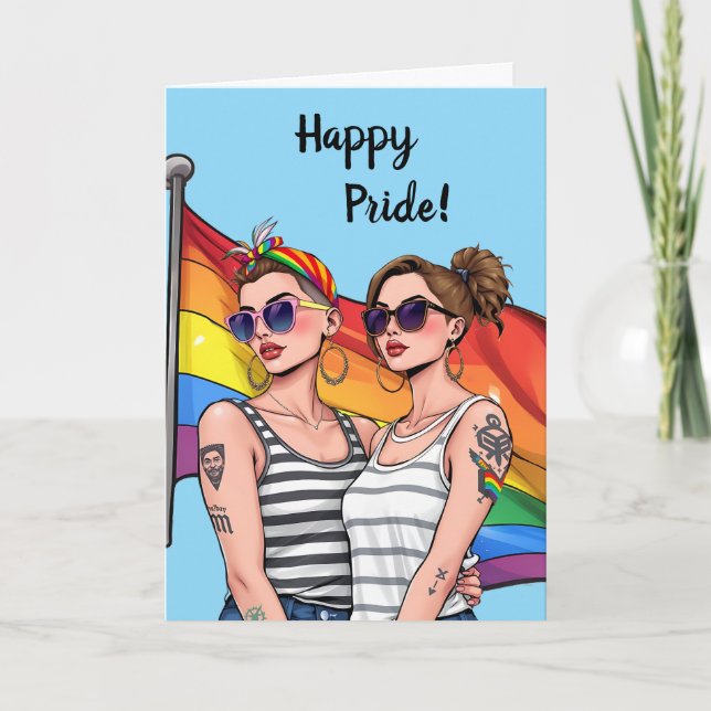 Carte Happy Pride LGBTQ Drapeau arc-en-ciel lesbien (Devant)