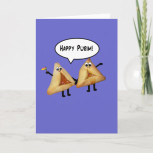 Carte Happy Purim Cute Smiling Hamentaschen Cartoon