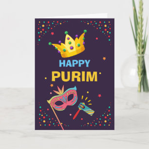 Carte Happy Purim Festive Mask Noise Maker et Confetti
