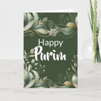 Carte Happy Purim Greeting Card - Green Foliage Leaves
