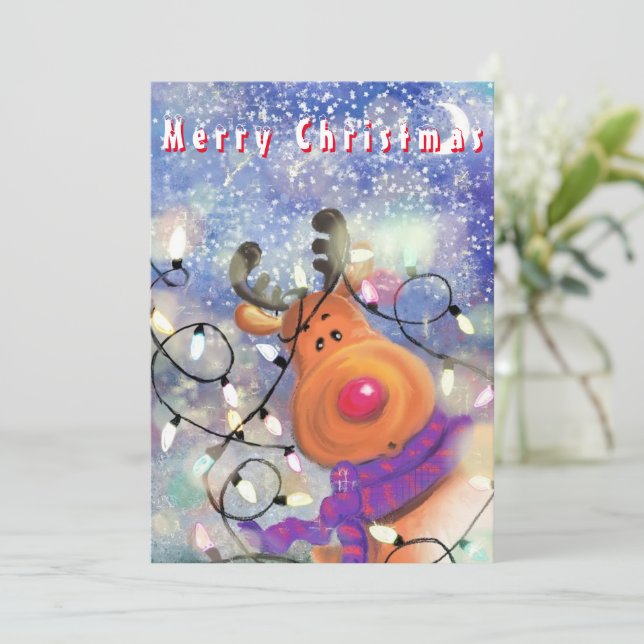 Carte Happy Reindeer - Joyeux Noël - Dessin (Debout devant)