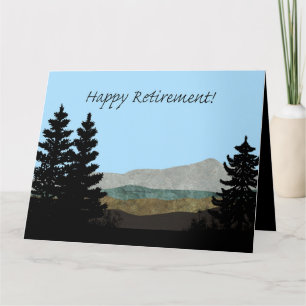 Carte Happy Retirement! Pine Trees Silhouettes Mountains