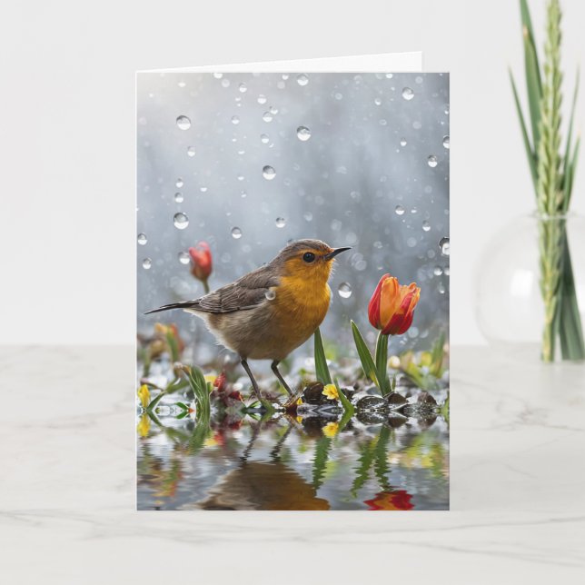 Carte Happy Spring Vernal Equinox Cute Bird and Tulip  (Devant)