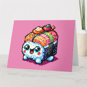 Carte Happy Sushi Roll - Cute Pixel Art Japonais Nourrit