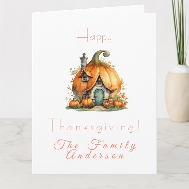 Carte Happy thanksgiving lpumpkin house white (Devant)