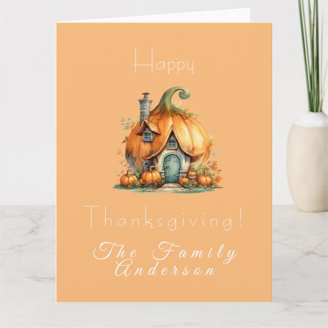 Carte Happy thanksgiving pumpkin house yellow (Devant)