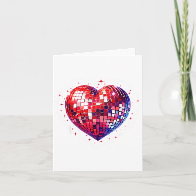 Carte Happy Valentine's Day Funny Coquette Red Disco Bal (Devant)