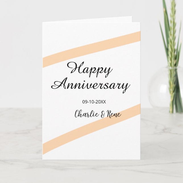 Carte Happy wedding anniversary orange pastel lines name (Devant)