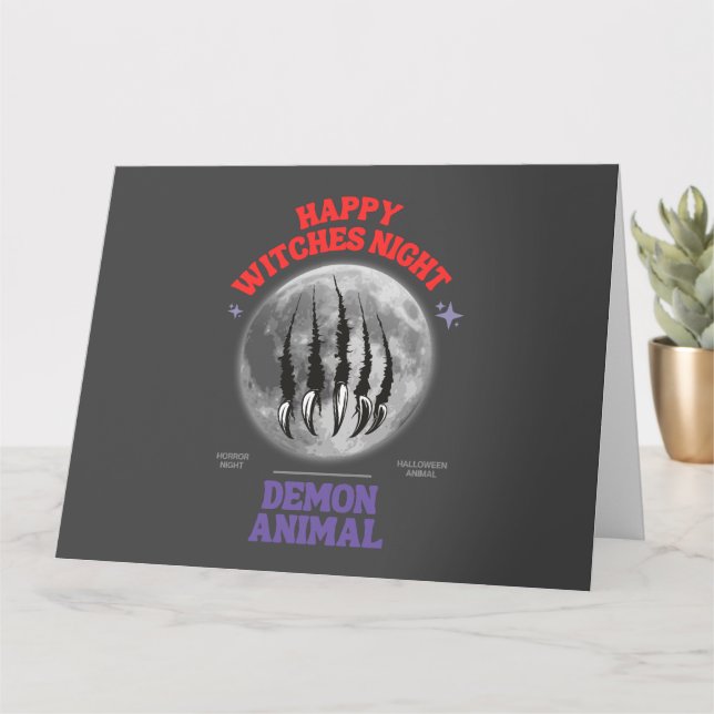 Carte happy witches night demon animal (Petite plante)