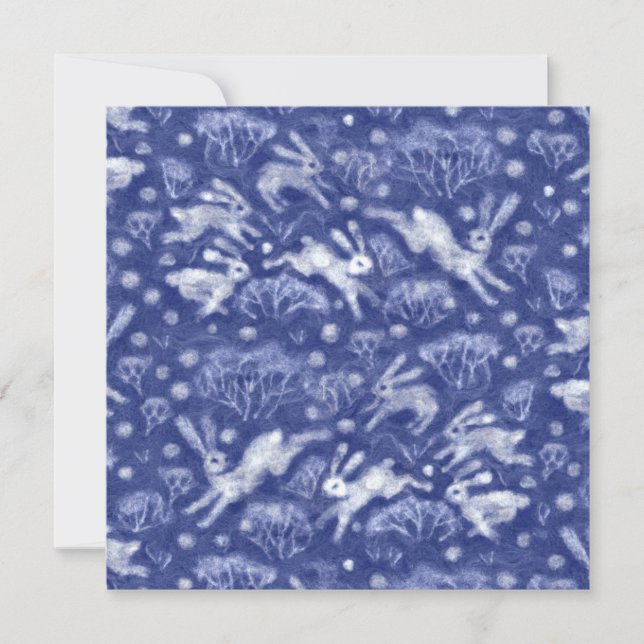 Carte Hares Neiges lapins blancs Hiver Animal bleu (Devant)