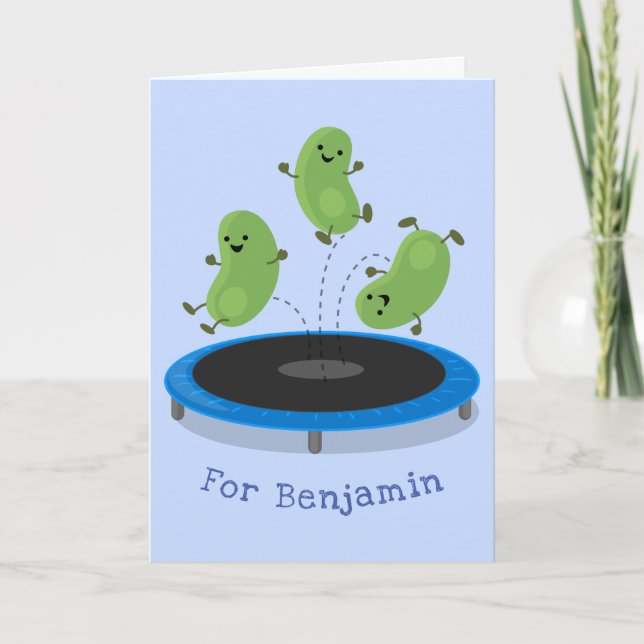 Carte Haricots verts mignons sur dessin animé trampoline (Devant)