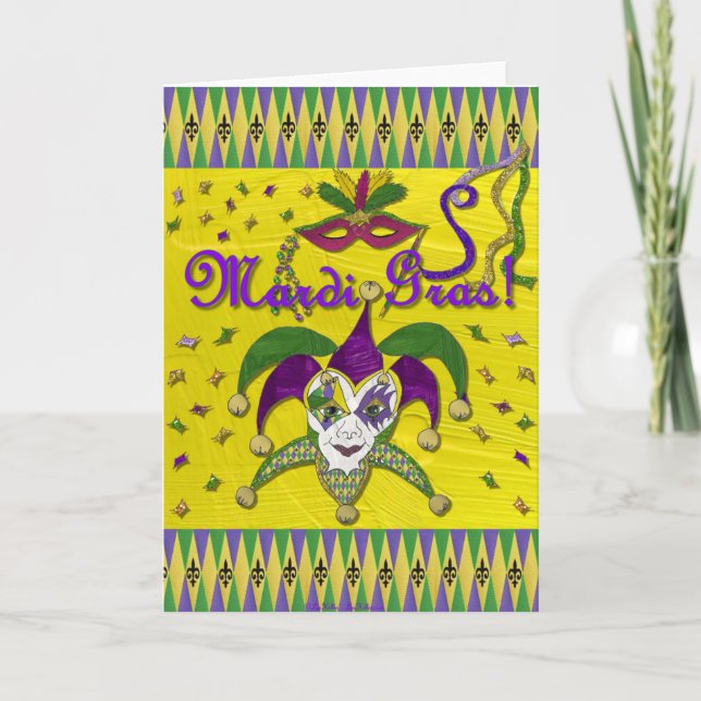Carte Harlequin de mardi gras de masque de farceur (Devant)