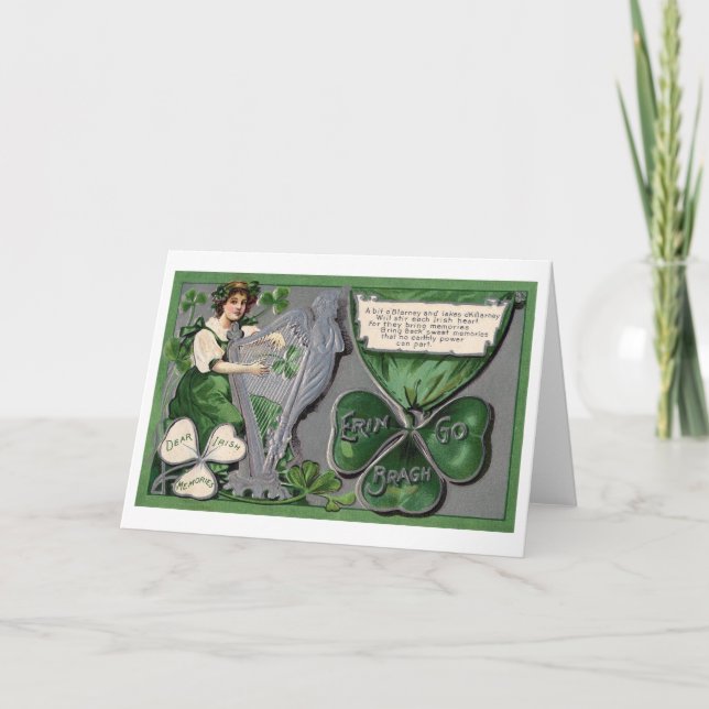 Carte Harpe d'argent, Shamrock, St. Patrick's Day, Vinta (Devant)