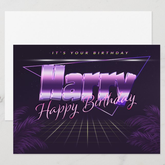 Carte Harry Name Prénom lila retro (Devant / Derrière)