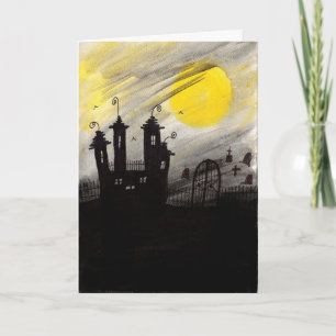 Carte Haunée Cemetary Aquarelle Halloween