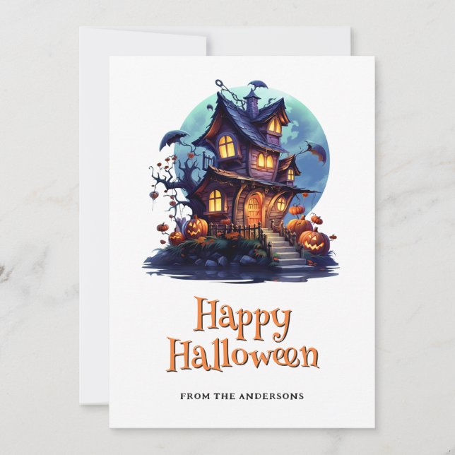 Carte Haunted éffrayant House Ghost Citrouilles Ha (Devant)
