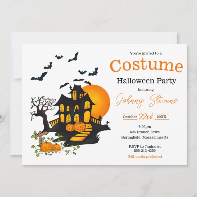 Carte Haunted House Simple Halloween Costume Party (Devant)