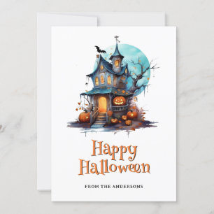 Carte Haunted House Skeleton Ghost Bat Halloween