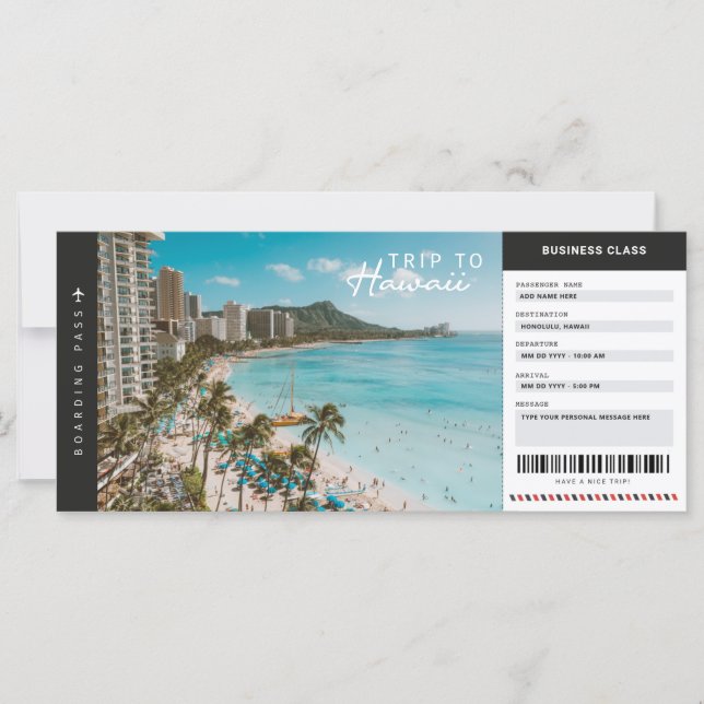 Carte Hawaii Trip Boarding Pass Voyage Vacances billet (Devant)